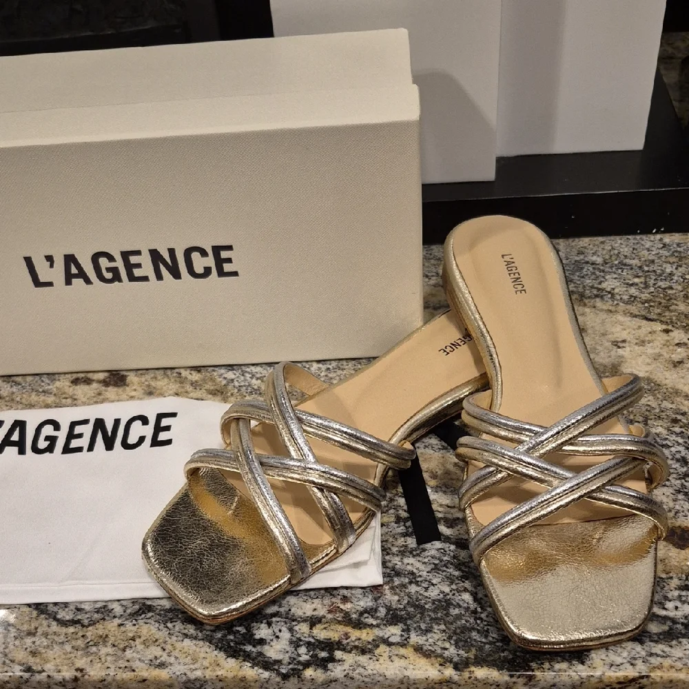 L'AGENCE Abelle Metallic Strappy Sandal Gold Silver 8.5 - Picture 1 of 7